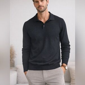 Frank And Oak 100% Merino Wool Knit Polo Sweater | Men’s Small | Black